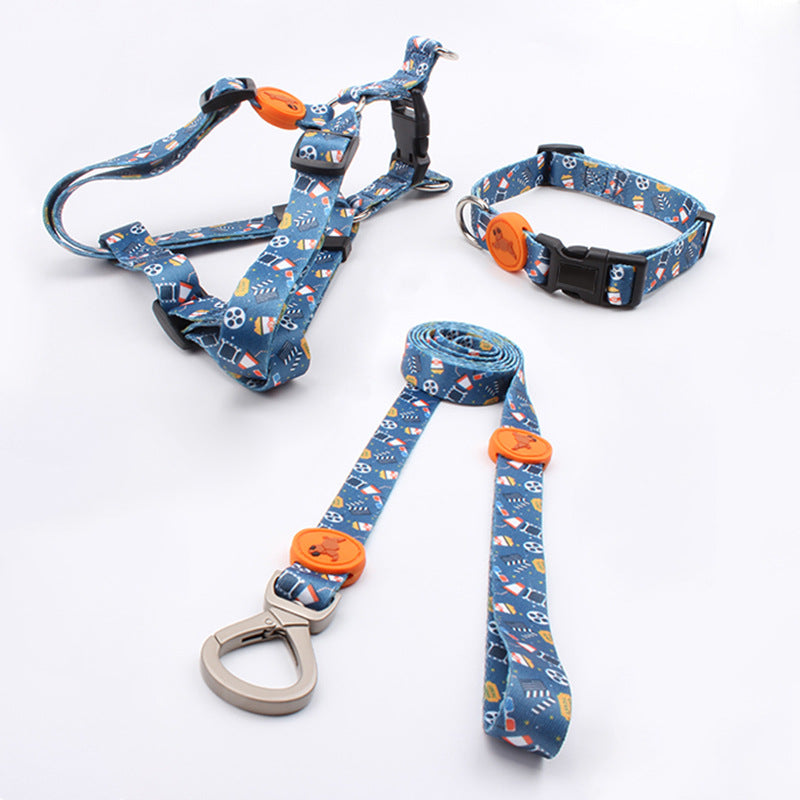 Colete de Arnês para Cão Grande Estampado com Trela e Coleira, Conjunto de 3 Peças para Passeio