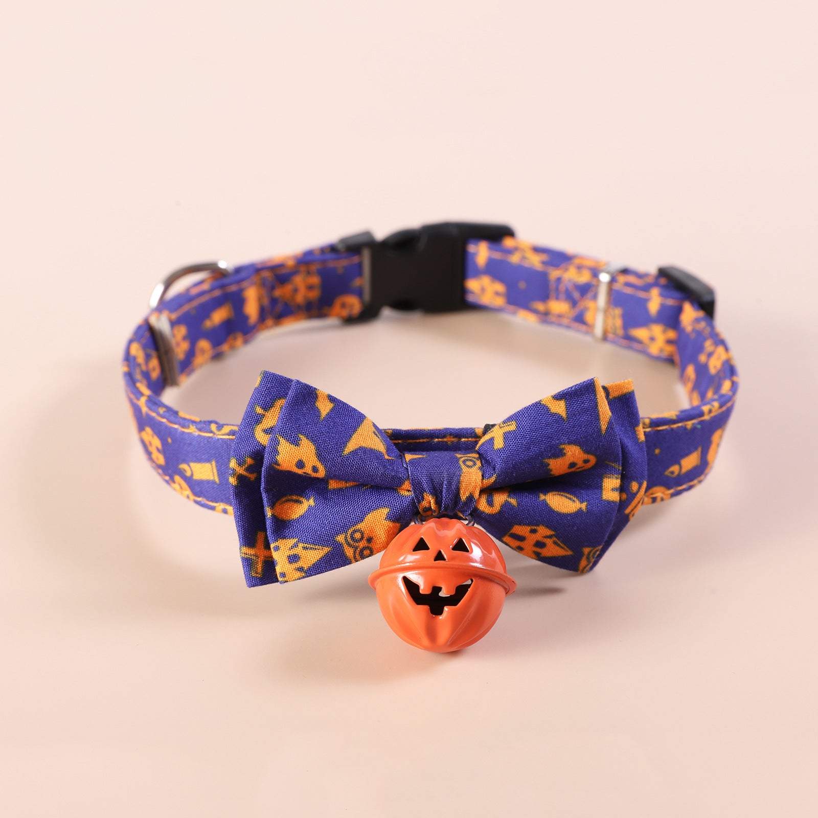 Coleira de Halloween para Animais de Estimação com Sino e Abóbora, Coleira Festiva para Cão e Gato com Amuleto Sorridente