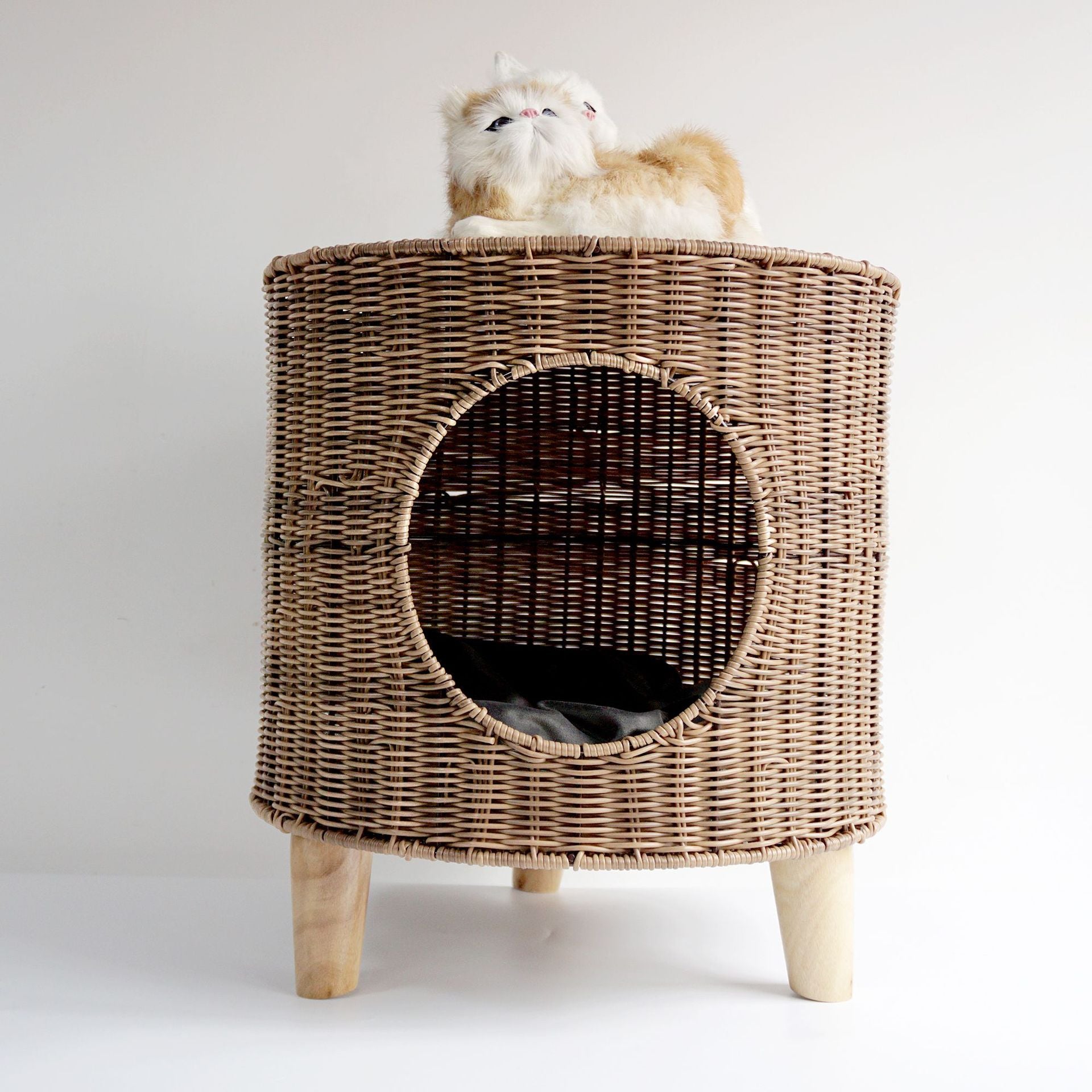 Cama de Gato Entrançada à Mão com Almofada Removível e Lavável, Ninho Aconchegante para Animais de Estimação