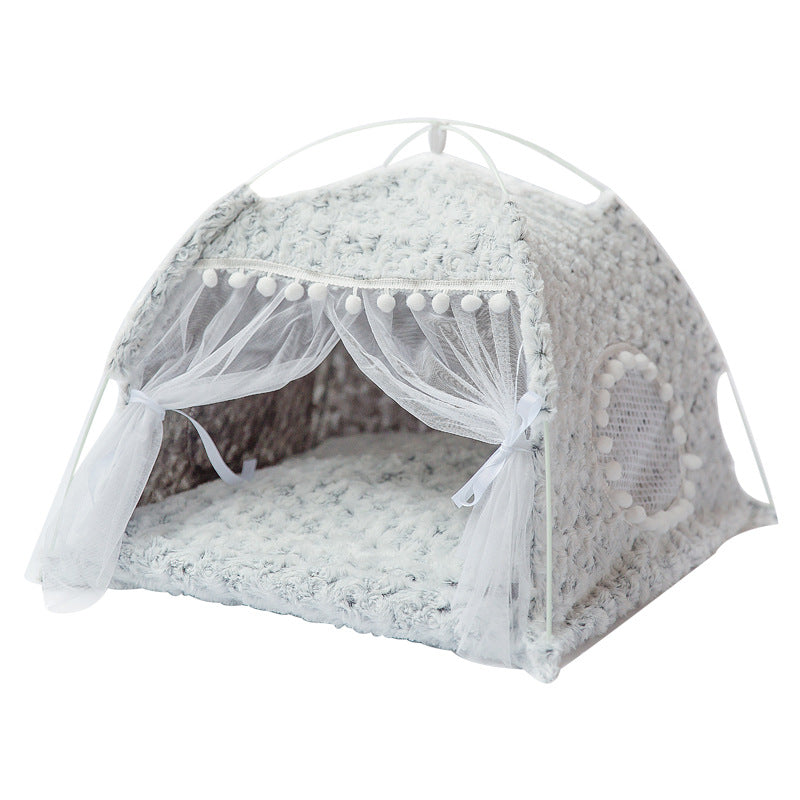 Cama-Tenda Semicerrada para Gatos e Cães Pequenos, Casa de Estimação para Todas as Estações