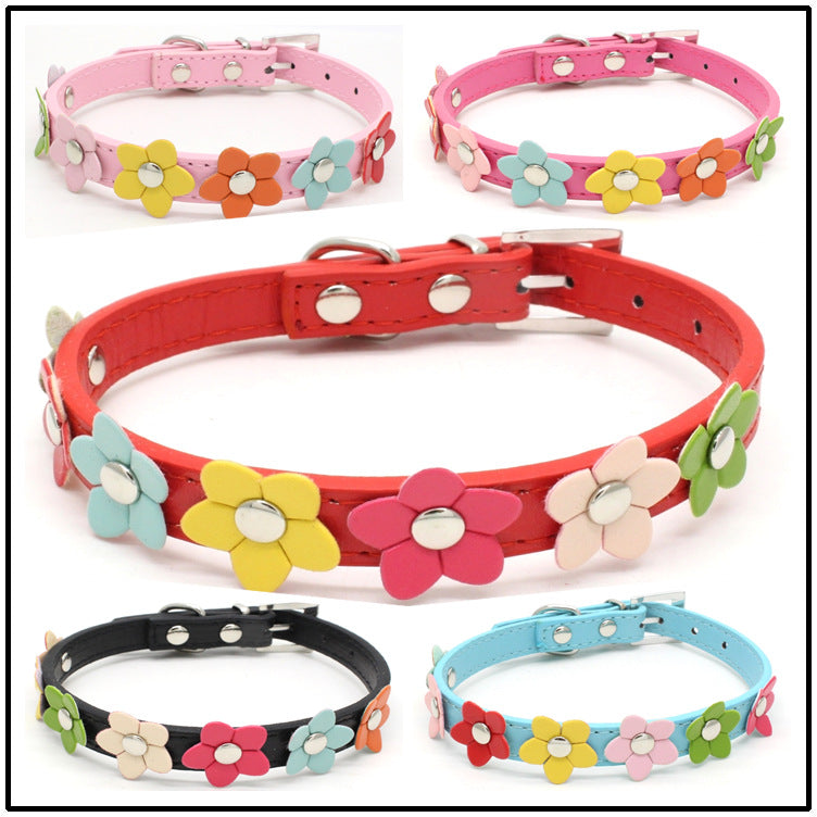Colorful PU Flower chien collier, Cute Floral animal Neck Strap