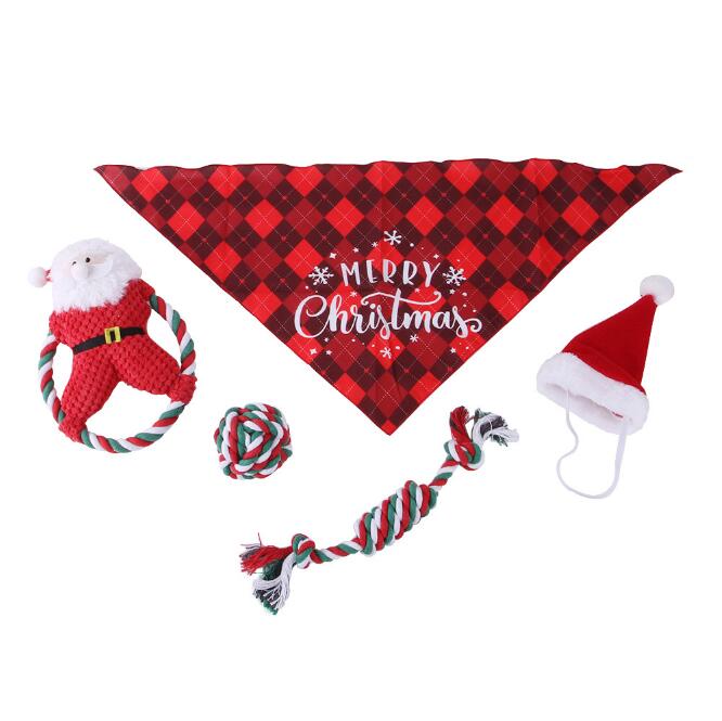 Conjunto de Oferta de Natal para Animais de Estimação com Brinquedo de Mastigar em Corda de Algodão e Fantasia Festiva