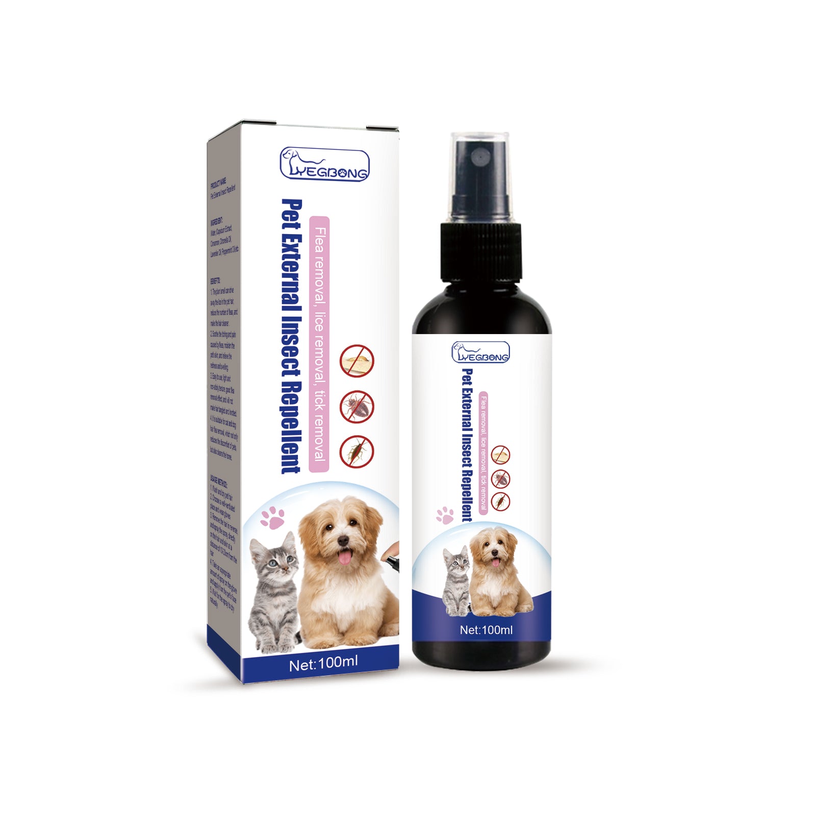 Spray Antipulgas e Carraças para Cães e Gatos, Spray de Cuidados Anti-Comichão e Limpeza da Pele