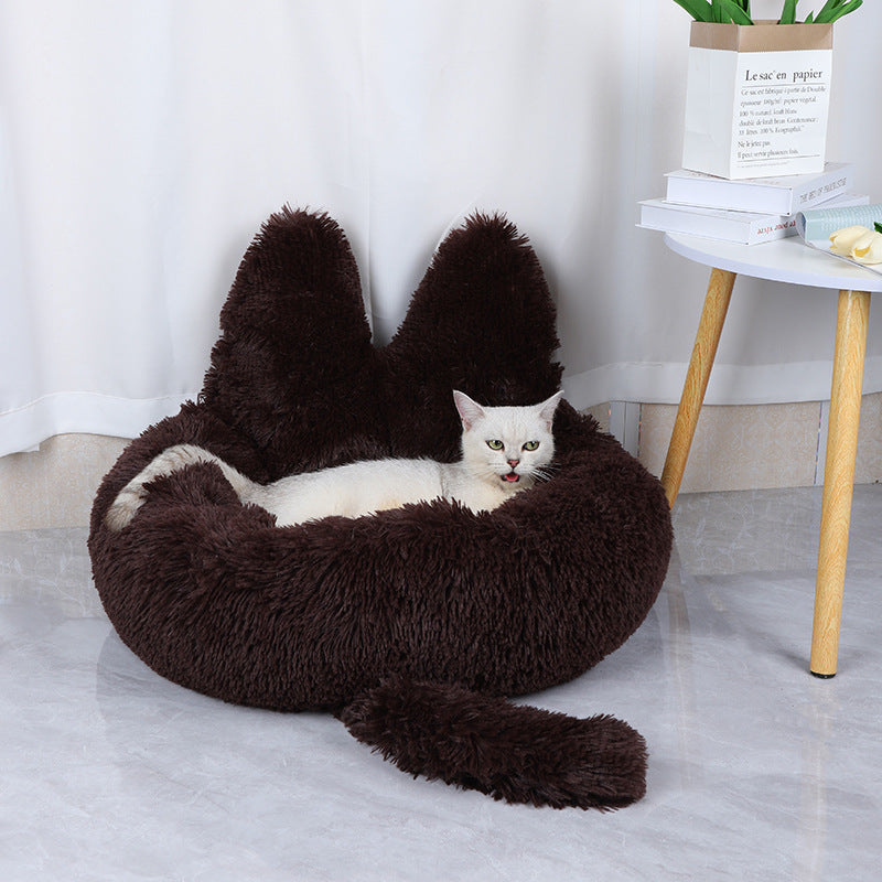 Cama Redonda de Pelúcia para Animais de Estimação para Gatos e Cães, Ninho Quente para Todas as Estações