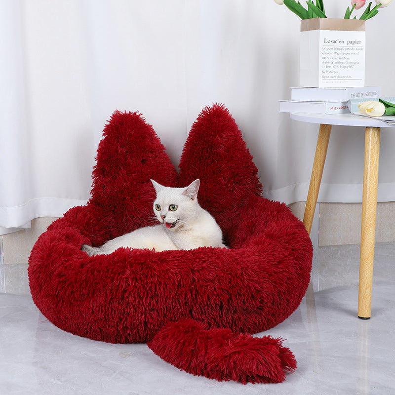 Cama Redonda de Pelúcia para Animais de Estimação para Gatos e Cães, Ninho Quente para Todas as Estações