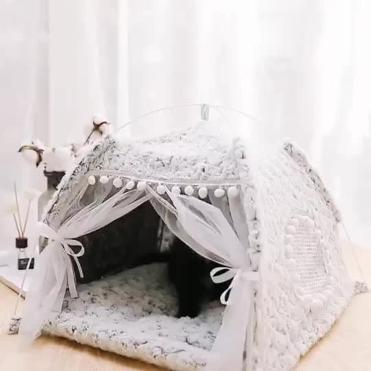 Cama-Ninho Semicerrada para Gatos e Cães Pequenos, para Todas as Estações