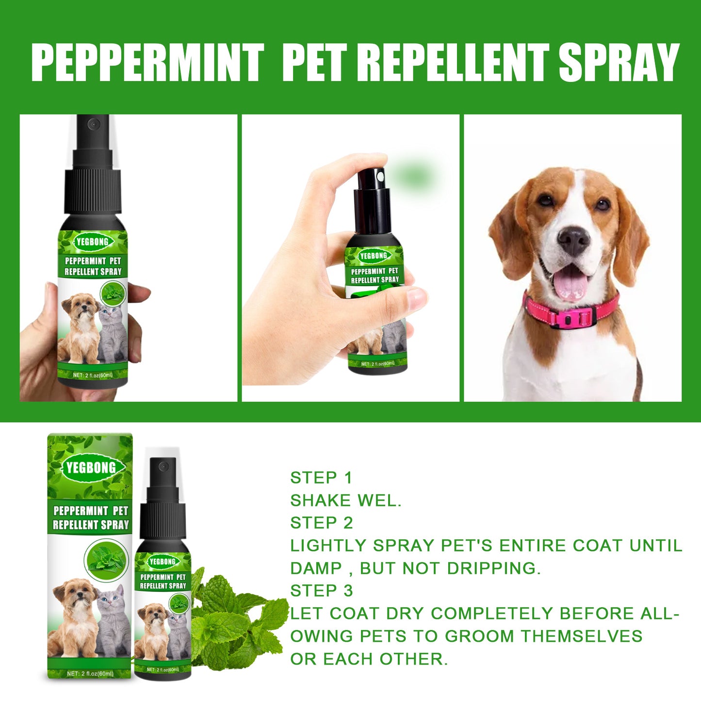 Peppermint Pet Repellent Spray – Mite and Fungus Control for Dogs and Cats