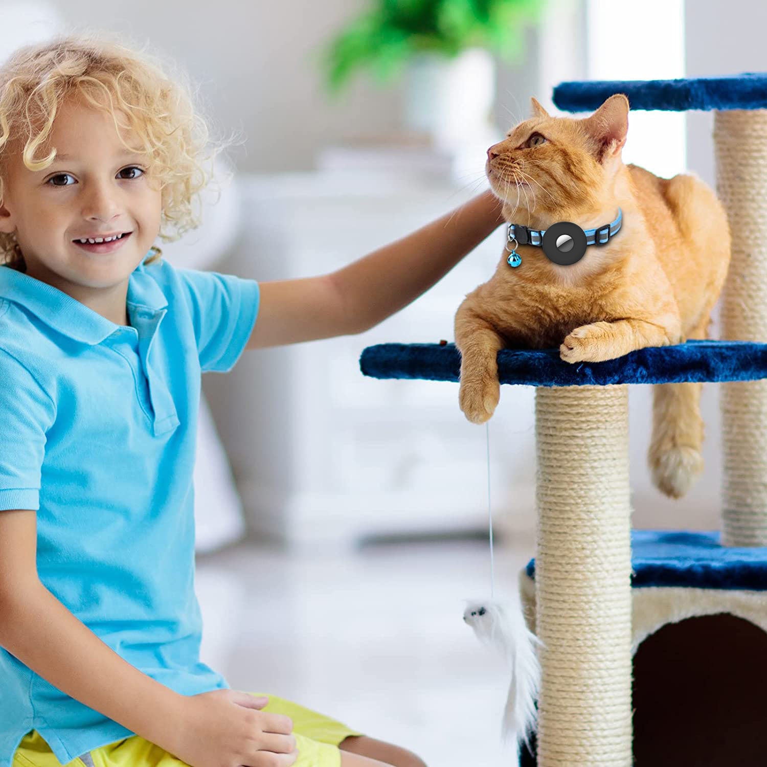Coleira Refletora para Gatos AirTag com Sino, Coleira Ajustável para Localizador de Animais de Estimação
