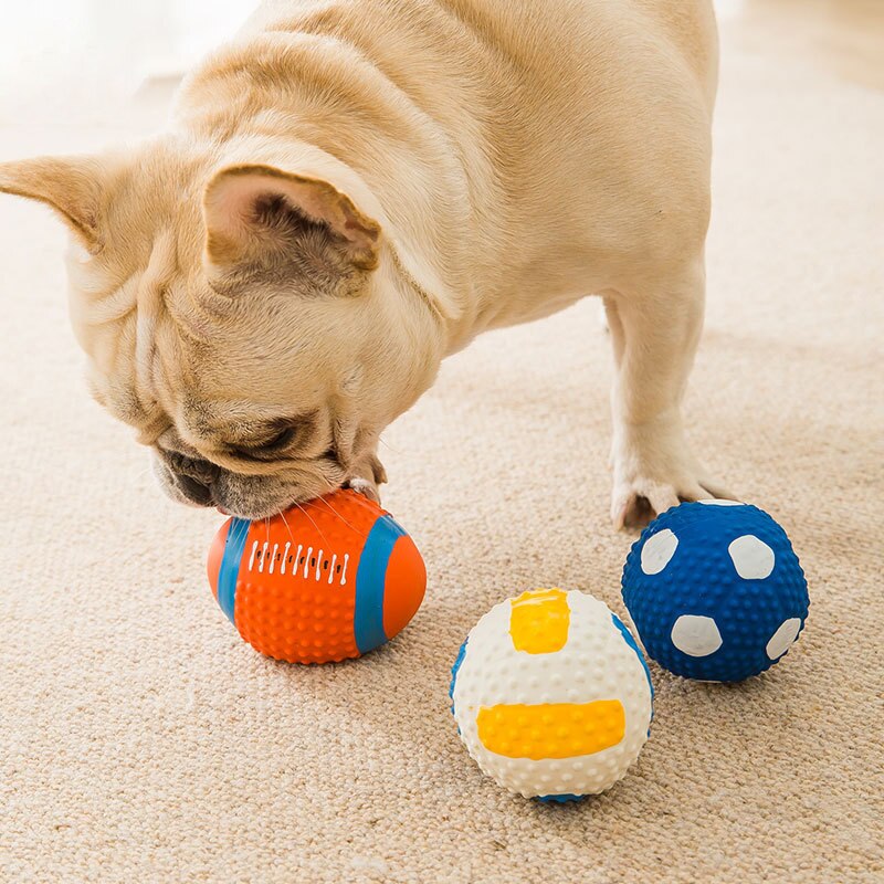 Latex Dog Toy Ball – Elastic Cotton-Filled Football with Squeak Sound