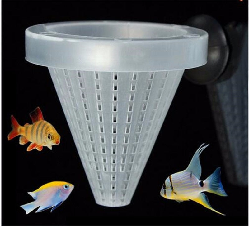 Alimentador de comida para peixes de aquário com ventosa 6,8*6,7 cm, plástico, branco, funil alimentador, minhoca, comida para aquário, animal de estimação, fácil de usar, copo funil 1