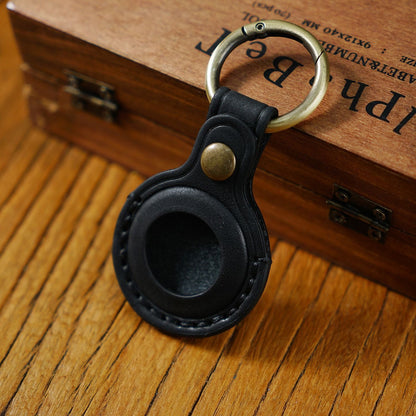Cowhide Leather Pet Tracker Keychain – Protective Anti-Loss Case