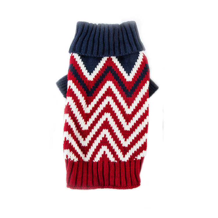 Camisola de Cão em Malha com Padrão de Ondas Contraste, Roupa Quente para Animais de Estimação