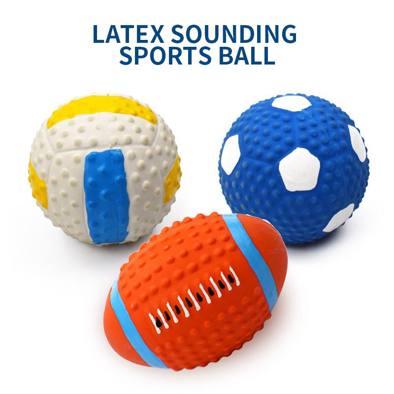Latex Dog Toy Ball – Elastic Cotton-Filled Football with Squeak Sound