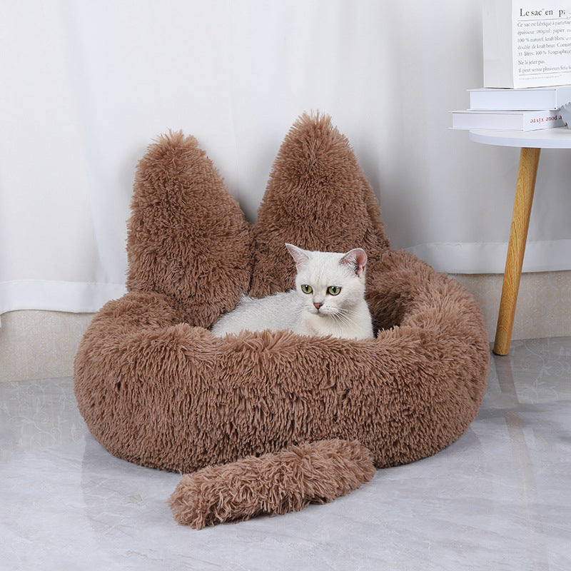 Cama Redonda de Pelúcia para Animais de Estimação para Gatos e Cães, Ninho Quente para Todas as Estações