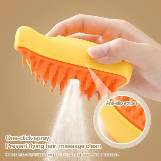 Banana-Shaped Pet Grooming Brush – Steamy Hair Removal Tool for Cats & Dogs