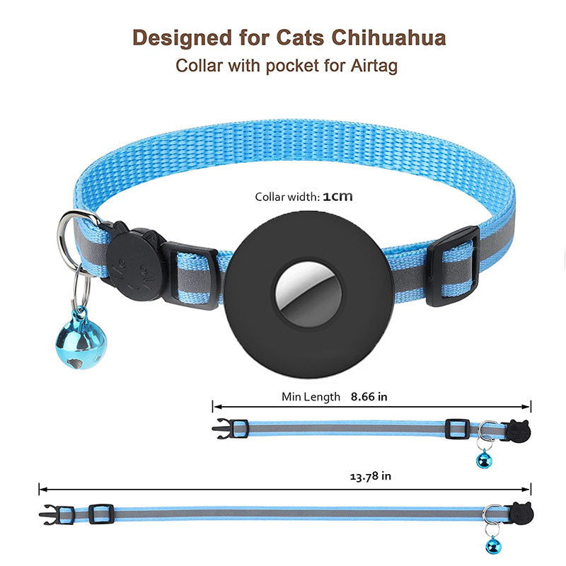 Coleira Refletora para Gatos AirTag com Sino, Coleira Ajustável para Localizador de Animais de Estimação