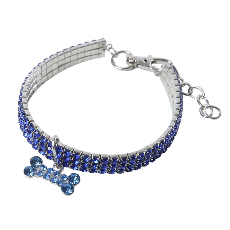 Coleira Bling para Animais de Estimação com Pendente de Osso, Coleira de Joias de Cristal para Gatos e Cães Pequenos