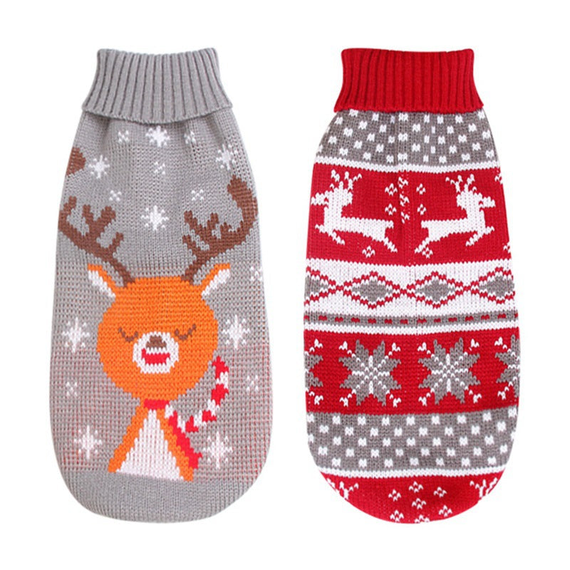 Christmas Sweater for Pets – Reindeer & Snowflake Knitted Holiday Outfit