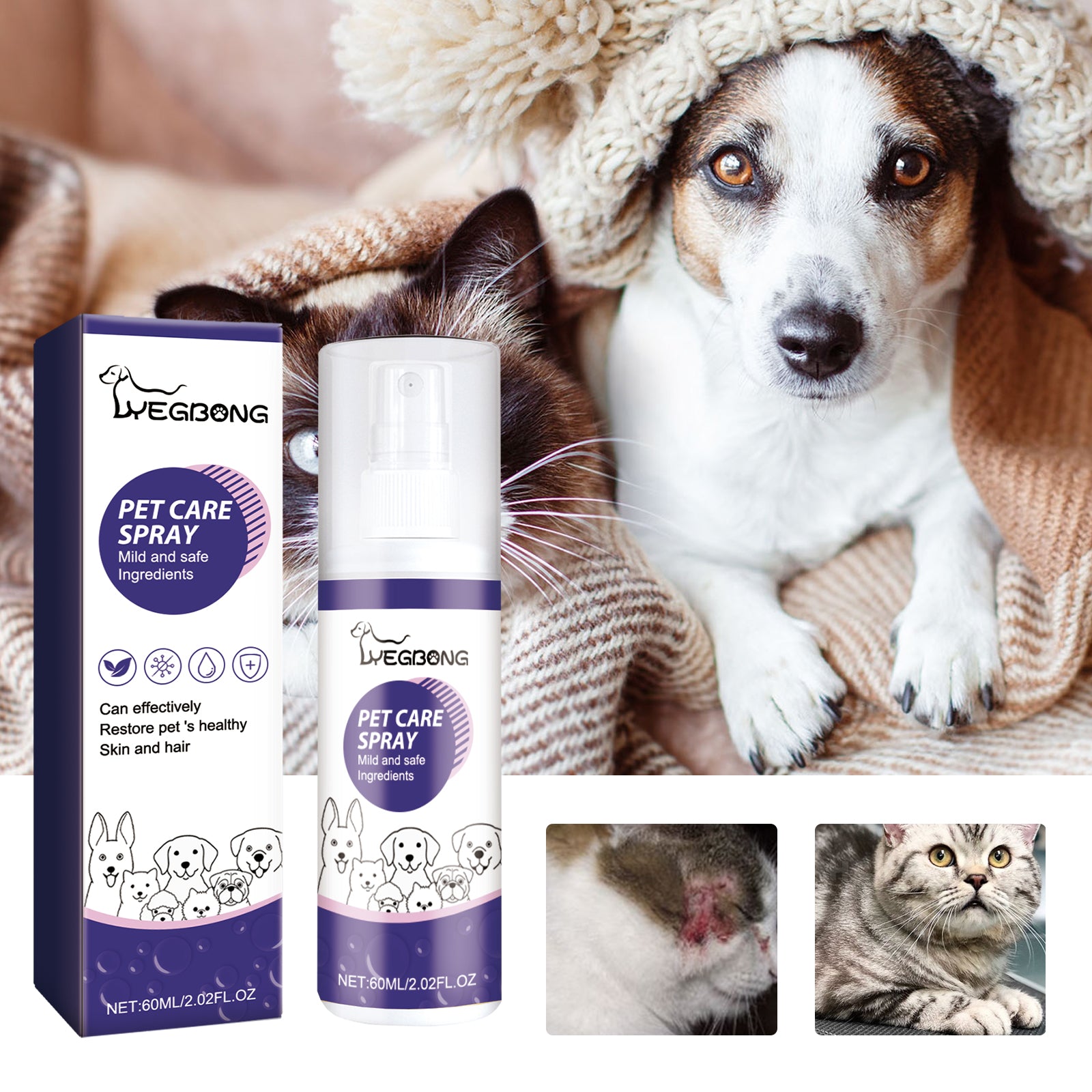 Spray de Cuidados com a Pele para Cães e Gatos, Cuidados Calmantes para Pele com Comichão ou Irritada