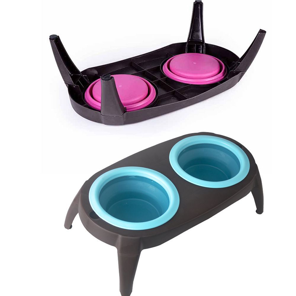 Tigela Dupla Dobrável de Silicone para Animais de Estimação, Tigela de Viagem para Cães e Gatos