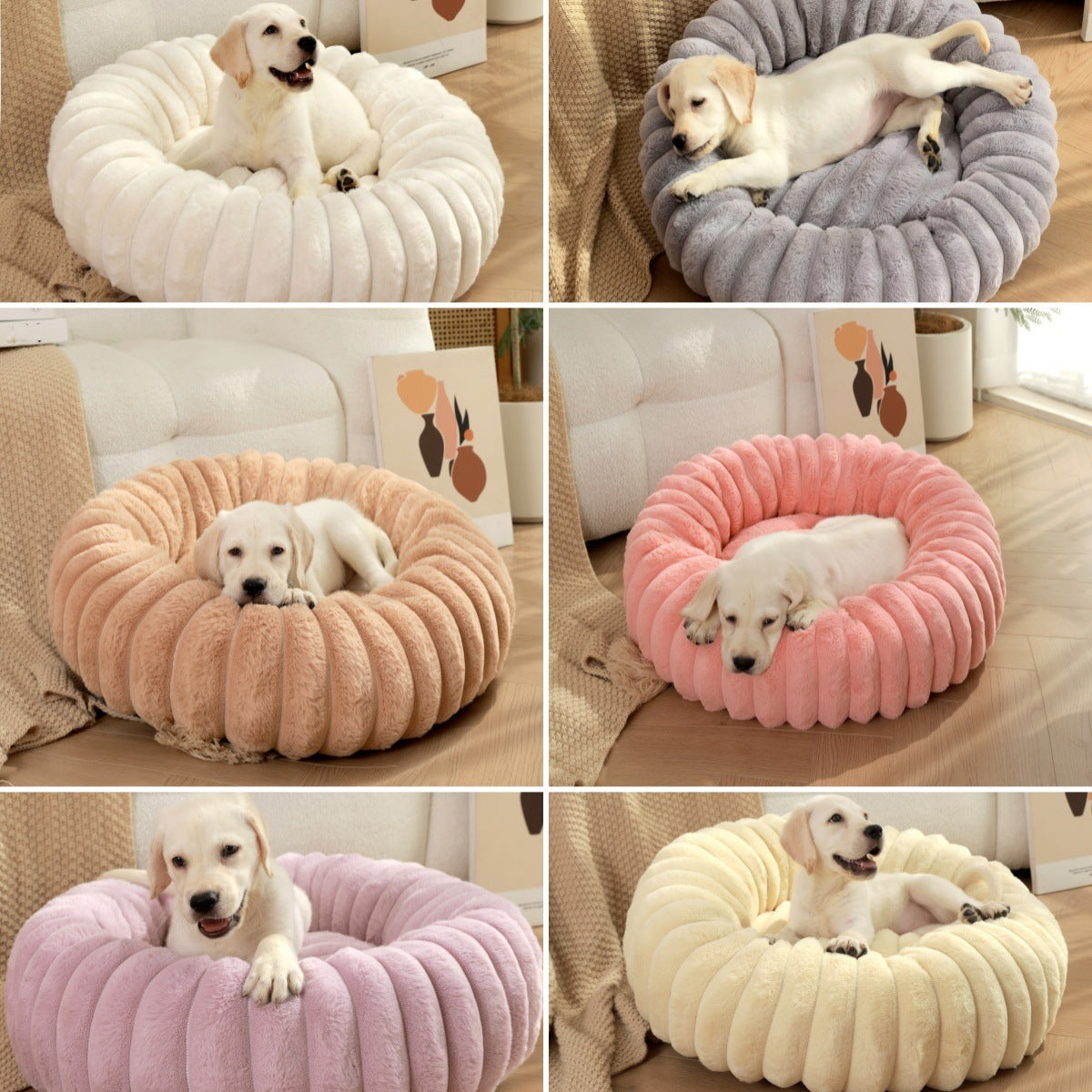 Cama Redonda de Pelúcia para Animais de Estimação com Pelo Comprido, Tapete Quente para Cães e Gatos