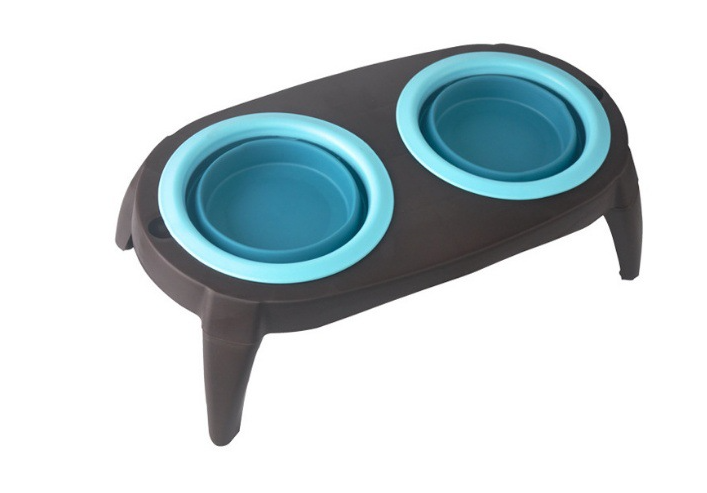 Tigela Dupla Dobrável de Silicone para Animais de Estimação, Tigela de Viagem para Cães e Gatos