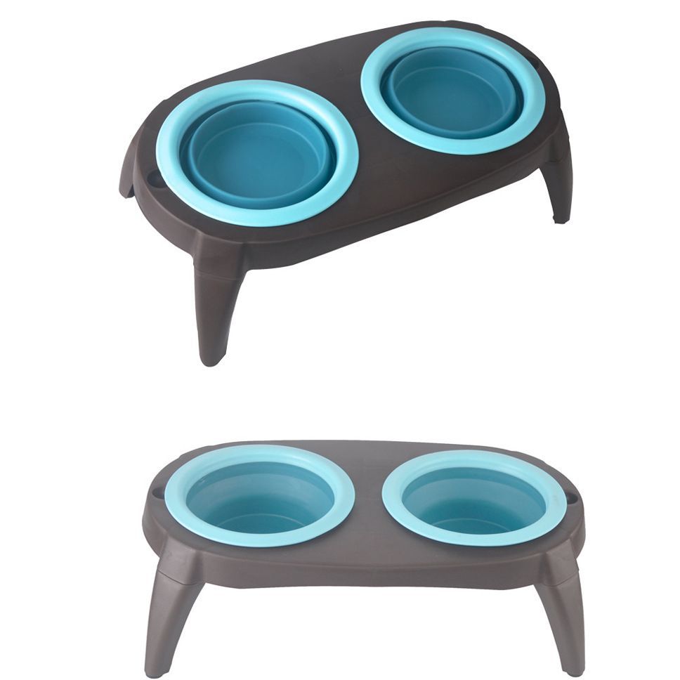 Tigela Dupla Dobrável de Silicone para Animais de Estimação, Tigela de Viagem para Cães e Gatos