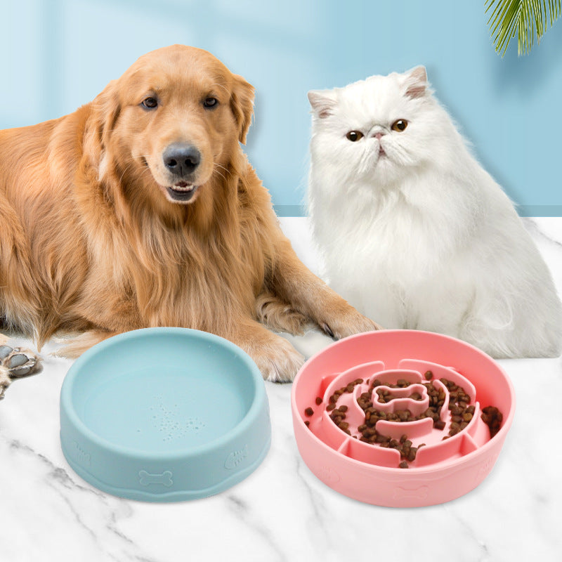 Portable Silicone Slow distributeur animal gamelle, 2-in-1 Food et Water Dish