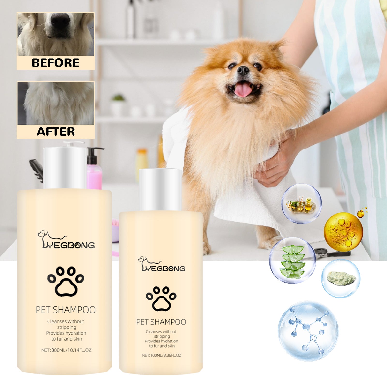 Champô Suave para Cães e Gatos, Amaciador de Pelo para uma Pelagem Macia e sem Nós
