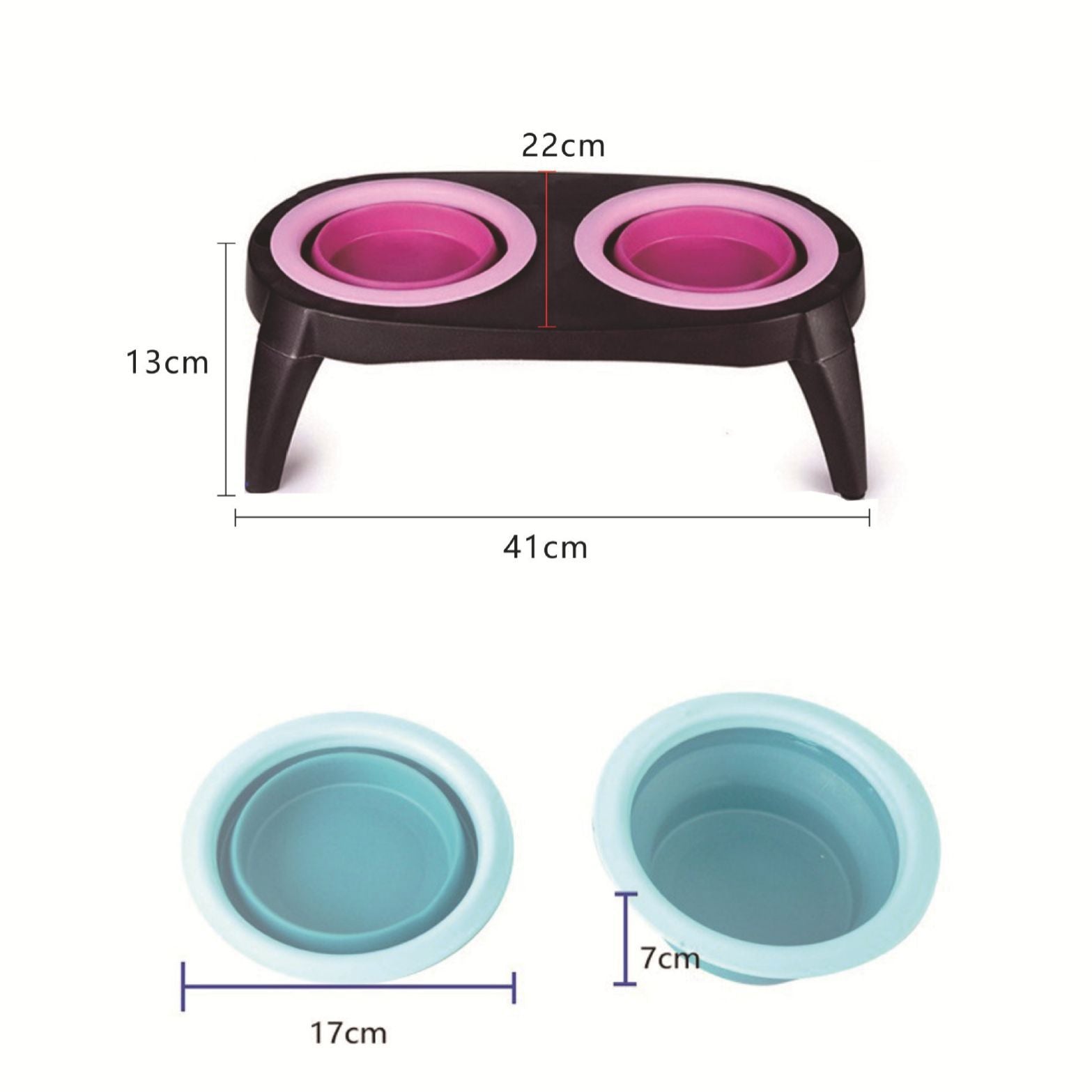 Tigela Dupla Dobrável de Silicone para Animais de Estimação, Tigela de Viagem para Cães e Gatos