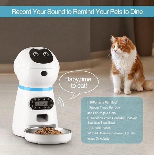 Distributeur automatique de croquettes pour animaux de compagnie 3,5 L avec plateau en acier inoxydable
