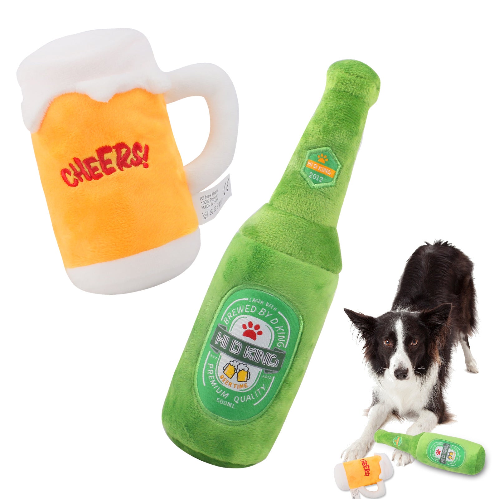 Plush Beer Bottle Squeaky chien jouet pour interactif Play