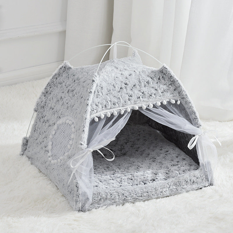 Cama-Tenda Semicerrada para Gatos e Cães Pequenos, Casa de Estimação para Todas as Estações