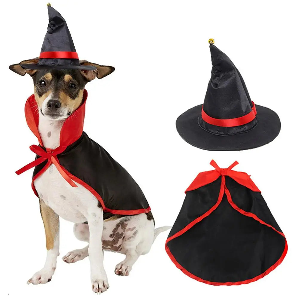 Conjunto de Capa e Chapéu de Halloween para Cães e Gatos, Disfarce de Cosplay