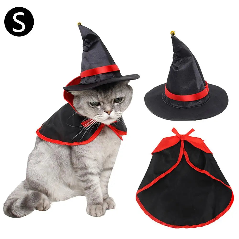 Conjunto de Capa e Chapéu de Halloween para Cães e Gatos, Disfarce de Cosplay
